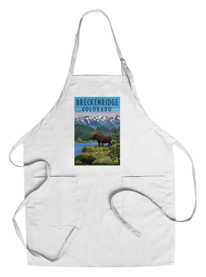 Breckenridge, Colorado, Painterly Series, Moose, Summer Scene, Lantern Press Artwork, Towels and Aprons Kitchen Lantern Press Chef's Apron 