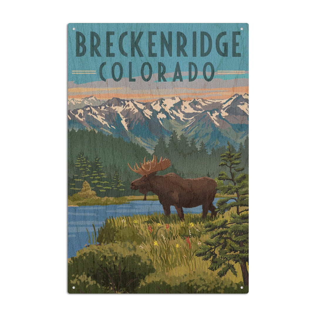 Breckenridge, Colorado, Painterly Series, Moose, Summer Scene, Lantern Press Artwork, Wood Signs and Postcards Wood Lantern Press 10 x 15 Wood Sign 