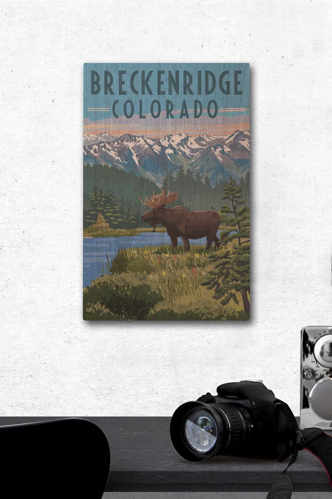 Breckenridge, Colorado, Painterly Series, Moose, Summer Scene, Lantern Press Artwork, Wood Signs and Postcards Wood Lantern Press 12 x 18 Wood Gallery Print 
