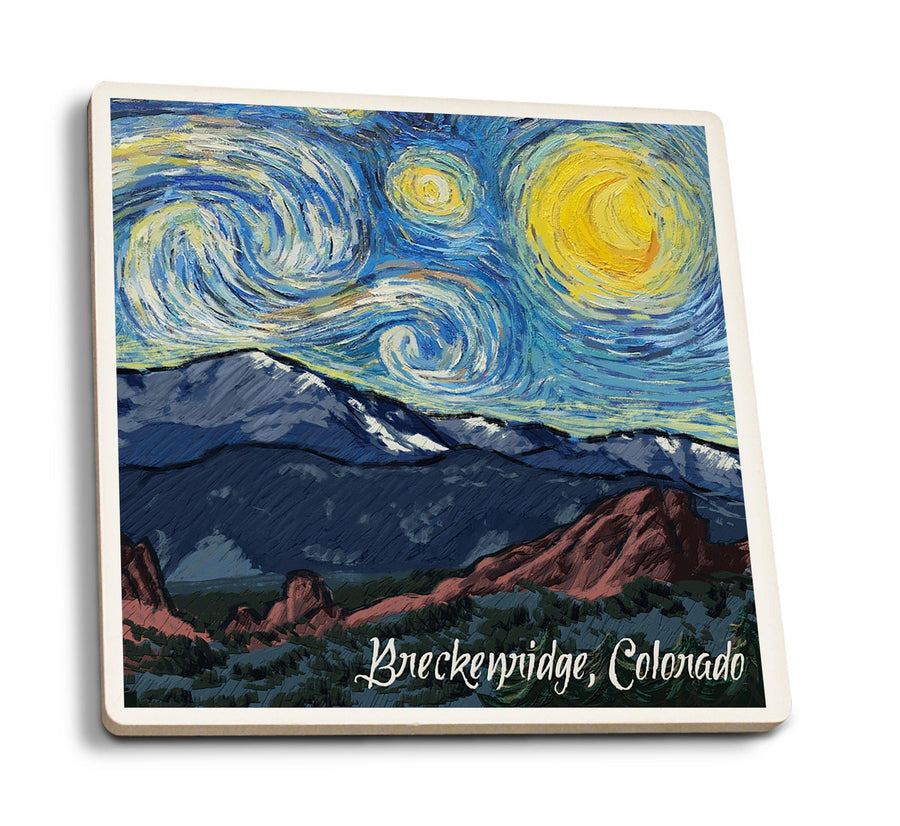 Breckenridge, Colorado, Pikes Peak, Starry Night, Lantern Press Artwork, Coaster Set Coasters Lantern Press 