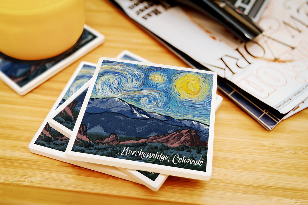 Breckenridge, Colorado, Pikes Peak, Starry Night, Lantern Press Artwork, Coaster Set Coasters Lantern Press 