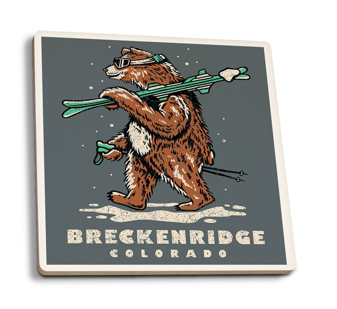 Breckenridge, Colorado, Ski Bear, Lantern Press Artwork, Coaster Set Coasters Lantern Press 