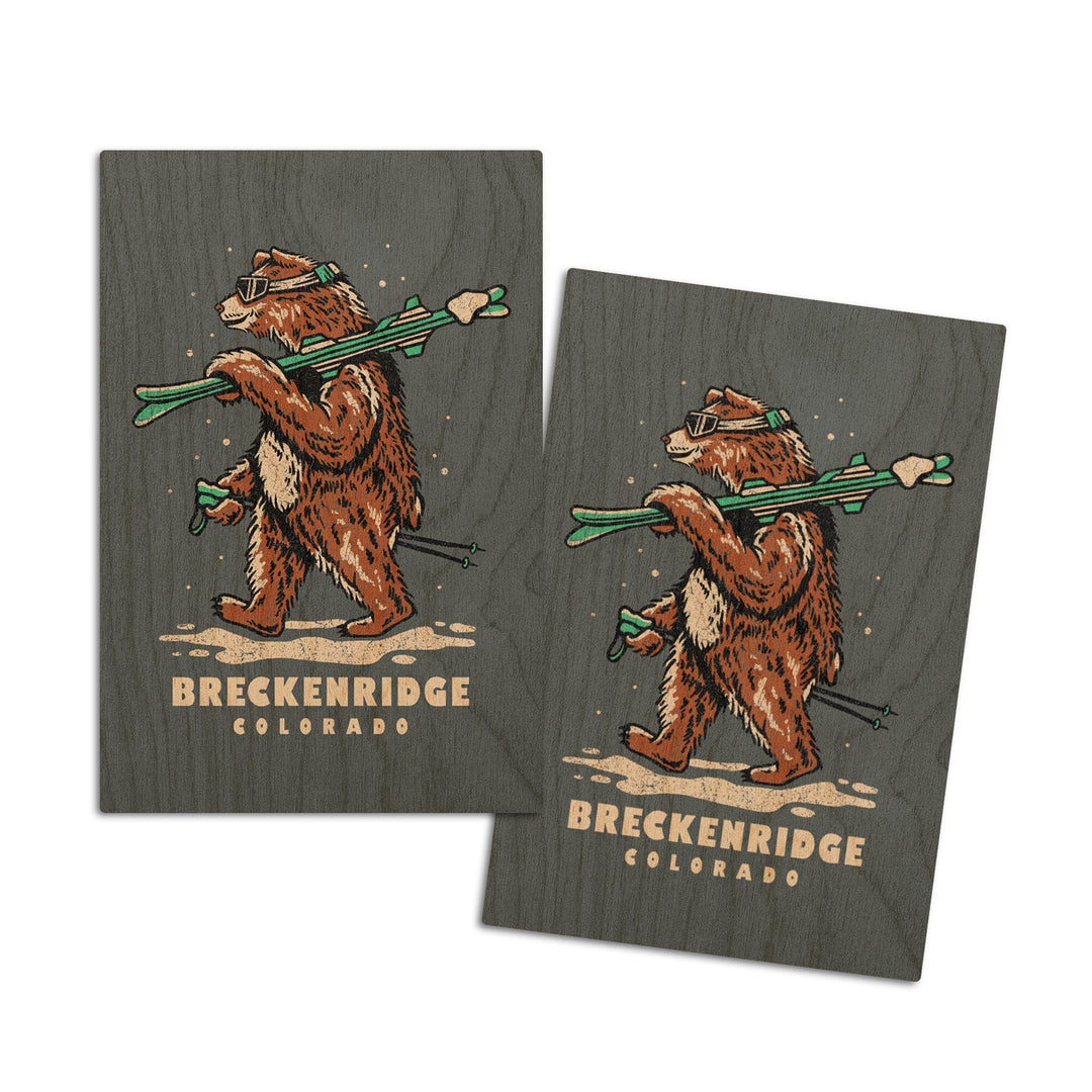 Breckenridge, Colorado, Ski Bear, Lantern Press Artwork, Wood Signs and Postcards Wood Lantern Press 4x6 Wood Postcard Set 