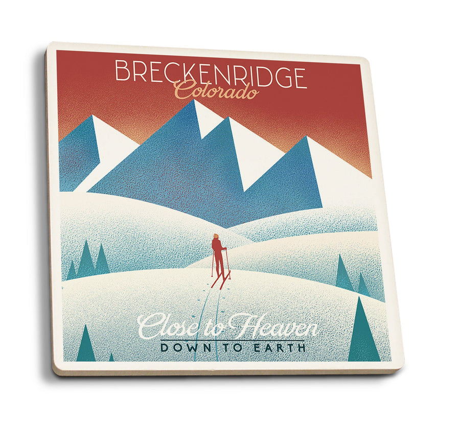 Breckenridge, Colorado, Skier In the Mountains, Litho, Lantern Press Artwork, Coaster Set Coasters Lantern Press 