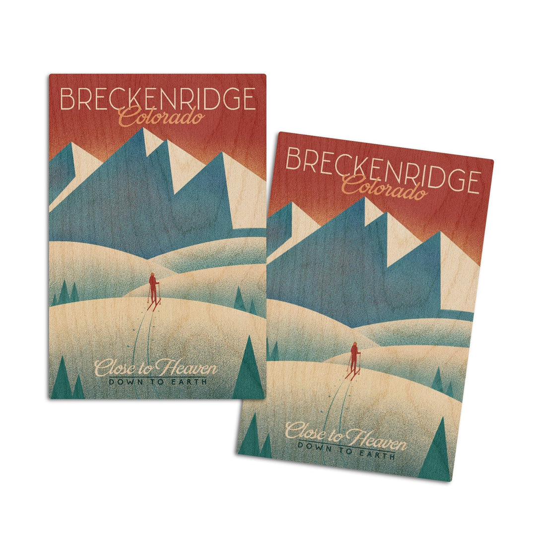 Breckenridge, Colorado, Skier In the Mountains, Litho, Lantern Press Artwork, Wood Signs and Postcards Wood Lantern Press 4x6 Wood Postcard Set 