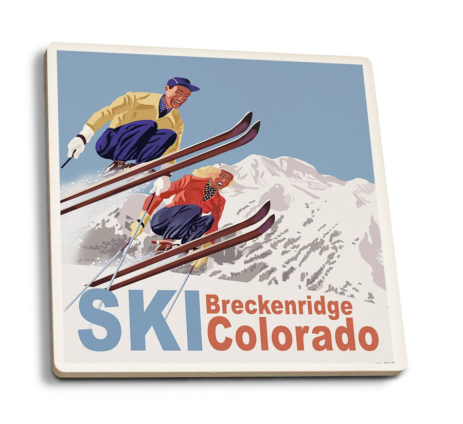 Breckenridge, Colorado, Vintage Skiers, Lantern Press Artwork, Coaster Set Coasters Lantern Press 