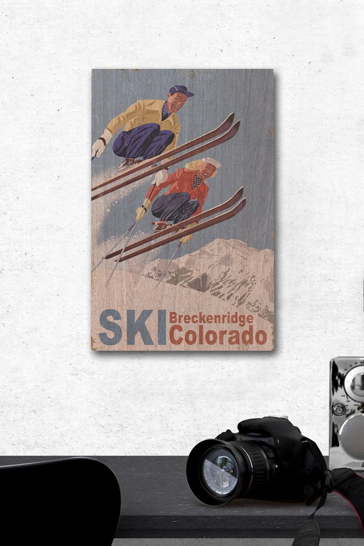 Breckenridge, Colorado, Vintage Skiers, Lantern Press Artwork, Wood Signs and Postcards Wood Lantern Press 12 x 18 Wood Gallery Print 