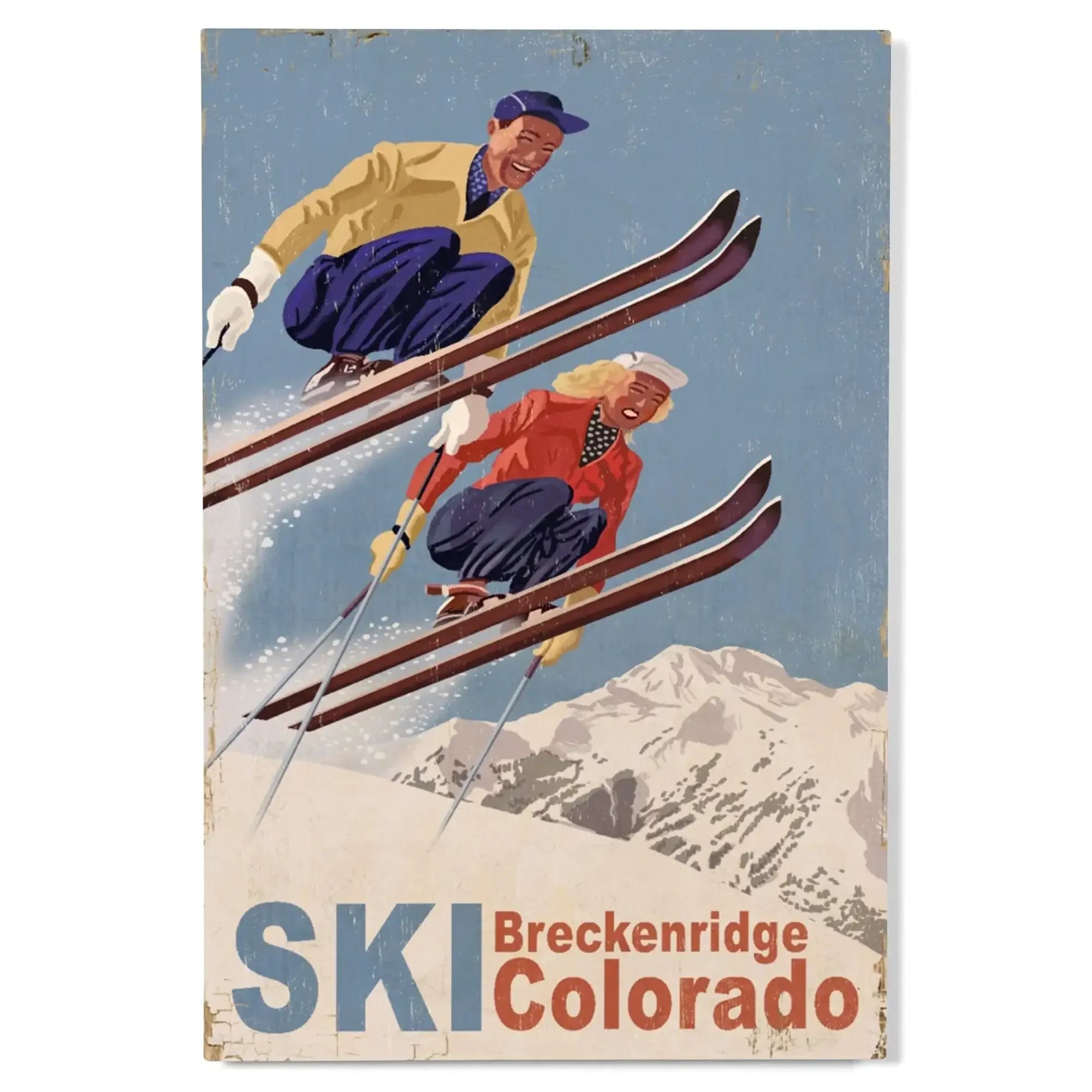 Breckenridge, Colorado, Vintage Skiers, Lantern Press Artwork wood