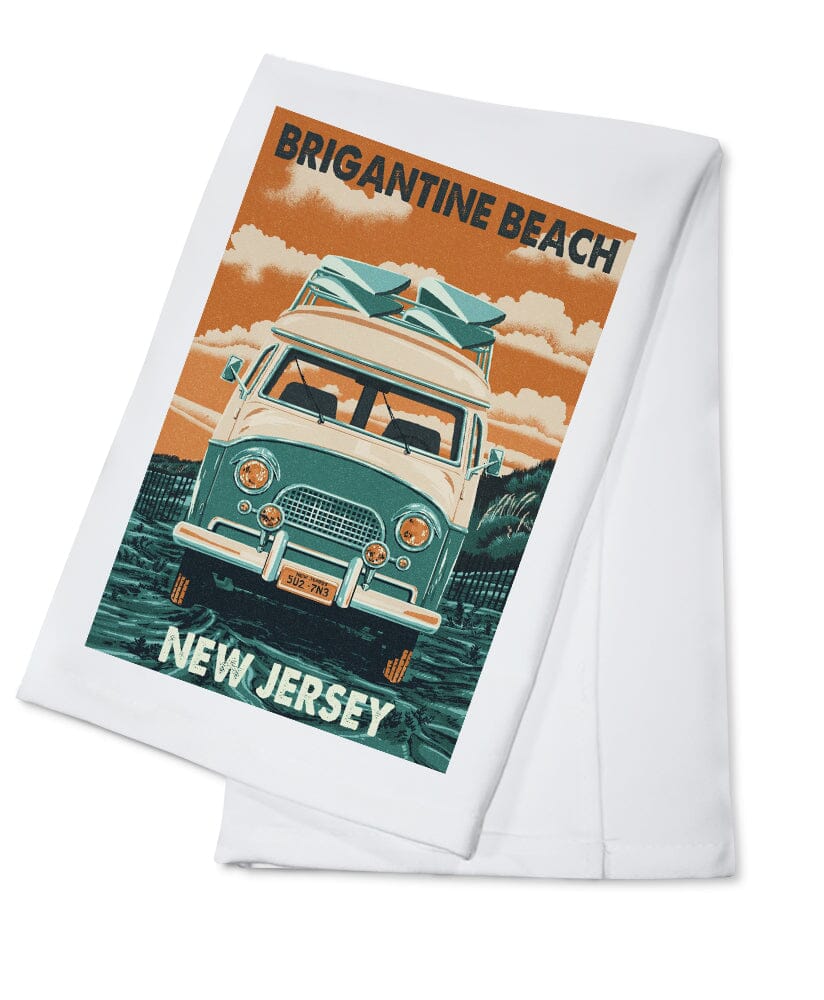 Brigantine Beach, New Jersey, Letterpress, Camper Van, Lantern Press Artwork Kitchen Lantern Press Cotton Towel 