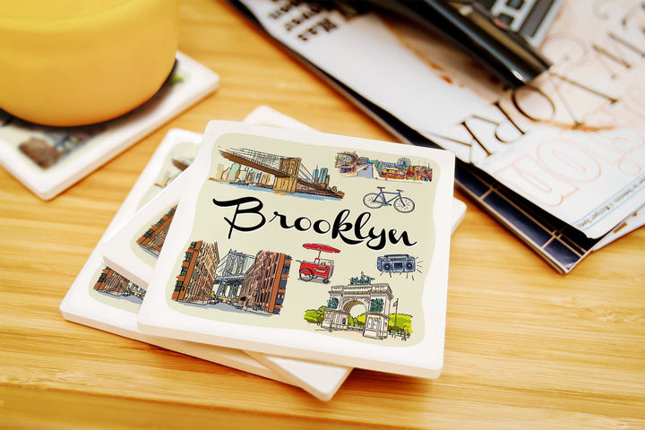 Brooklyn, New York, Landmarks & Icons, Lantern Press Artwork, Coaster Set Coasters Lantern Press 