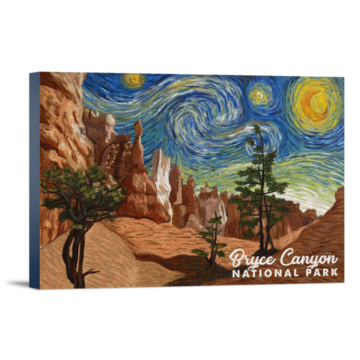 Bryce Canyon National Park, Starry Night National Park Series, Lantern Press Artwork, Stretched Canvas Canvas Lantern Press 12x18 Stretched Canvas 