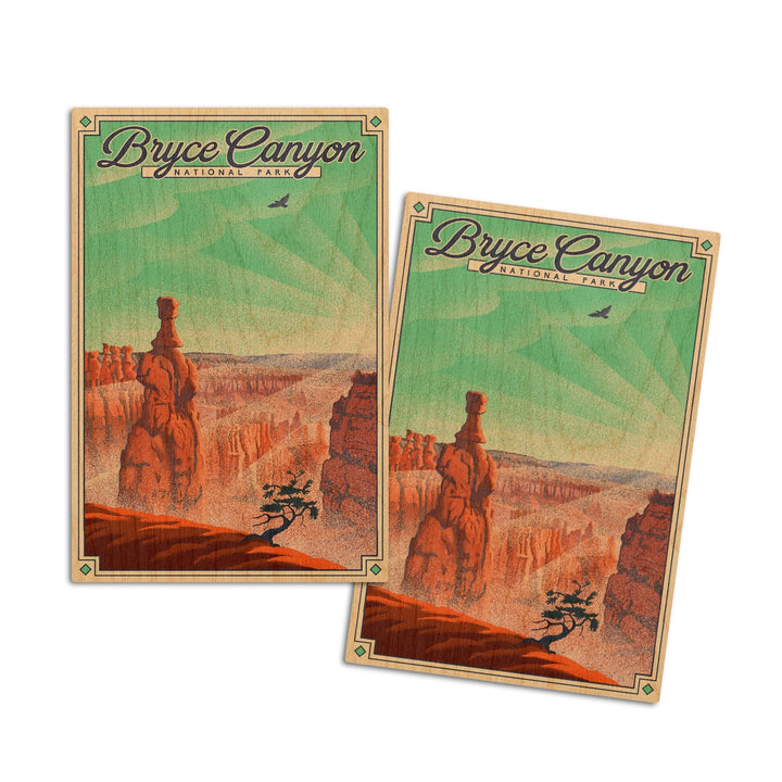 Bryce Canyon National Park, Utah, Bryce Point, Lithograph National Park Series, Lantern Press Artwork, Wood Signs and Postcards Wood Lantern Press 4x6 Wood Postcard Set 