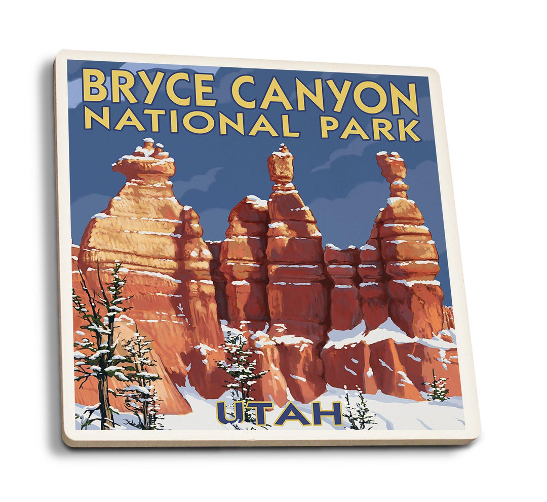 Bryce Canyon National Park, Utah, Winter Scene #2, Painterly Series, Lantern Press Artwork, Coaster Set Coasters Lantern Press 