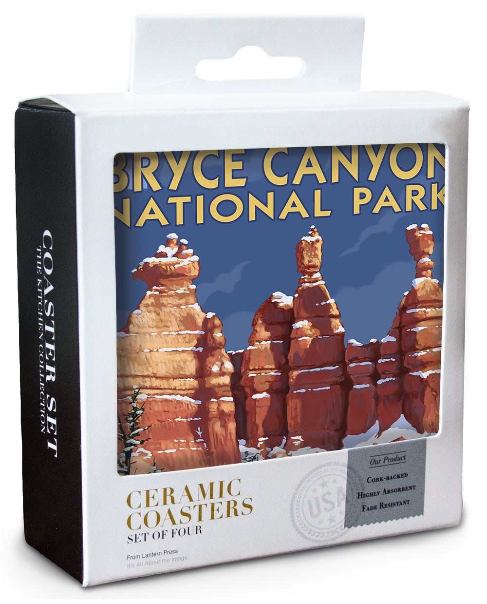 Bryce Canyon National Park, Utah, Winter Scene #2, Painterly Series, Lantern Press Artwork, Coaster Set Coasters Lantern Press 