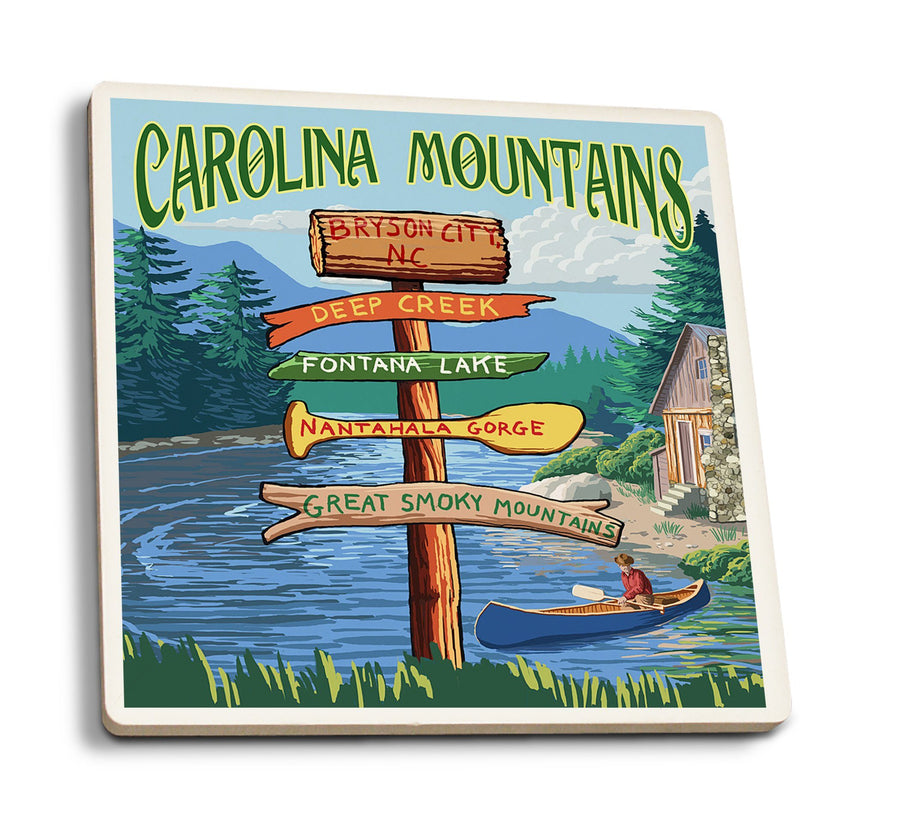 Bryson City, North Carolina, Sign Destinations, Lantern Press Poster, Coaster Set Coasters Lantern Press 