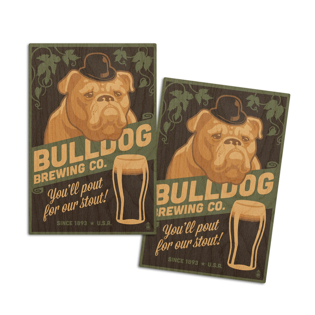 Bulldog, Retro Stout Beer Ad, Lantern Press Artwork, Wood Signs and Postcards Wood Lantern Press 4x6 Wood Postcard Set 