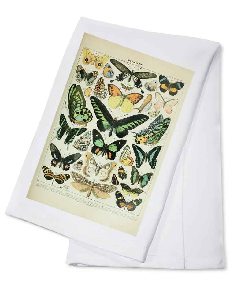 Butterflies, B, Vintage Bookplate, Adolphe Millot Artwork, Towels and Aprons Kitchen Lantern Press Cotton Towel 