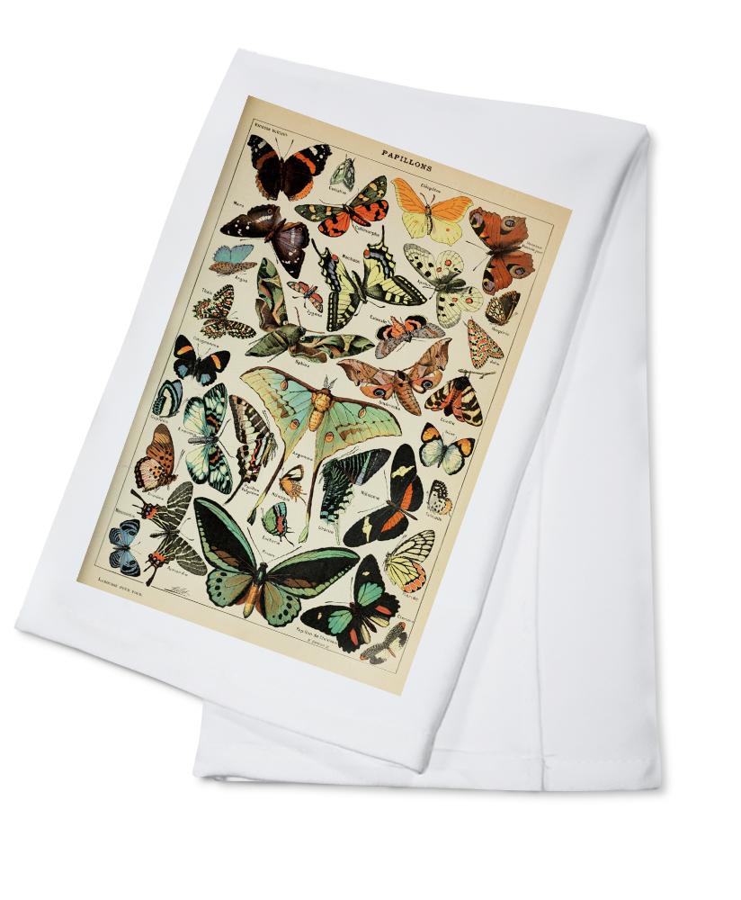Butterflies, C, Vintage Bookplate, Adolphe Millot Artwork, Towels and Aprons Kitchen Lantern Press Cotton Towel 