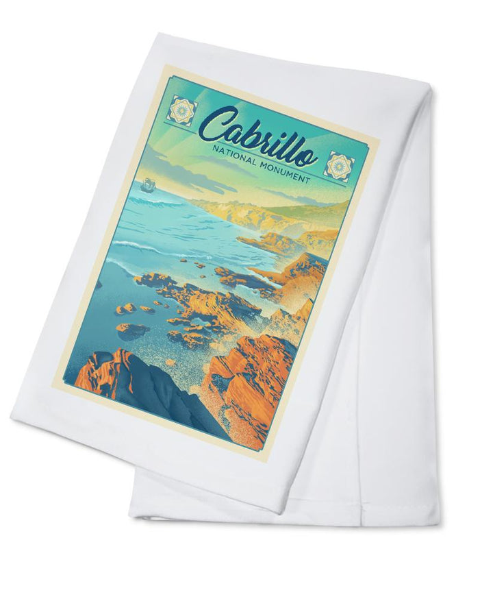 Cabrillo National Monument, California, Lithograph, Lantern Press Artwork, Towels and Aprons Kitchen Lantern Press Cotton Towel 