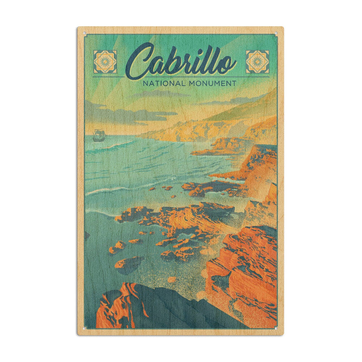 Cabrillo National Monument, California, Lithograph, Lantern Press Artwork, Wood Signs and Postcards Wood Lantern Press 10 x 15 Wood Sign 