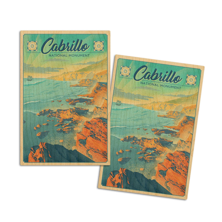 Cabrillo National Monument, California, Lithograph, Lantern Press Artwork, Wood Signs and Postcards Wood Lantern Press 4x6 Wood Postcard Set 