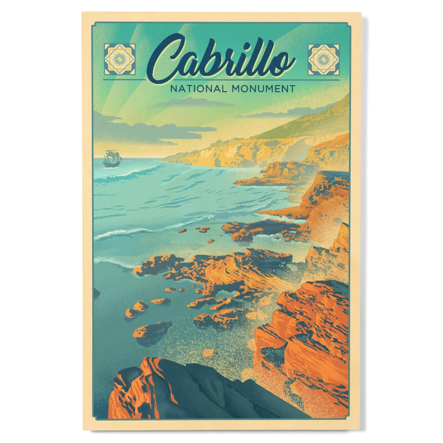 Cabrillo National Monument, California, Lithograph, Lantern Press Artwork, Wood Signs and Postcards Wood Lantern Press 