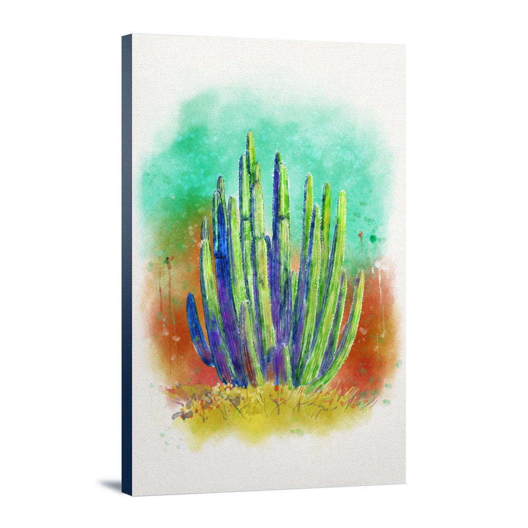 Cactus, Watercolor, Lantern Press Artwork, Stretched Canvas Canvas Lantern Press 12x18 Stretched Canvas 