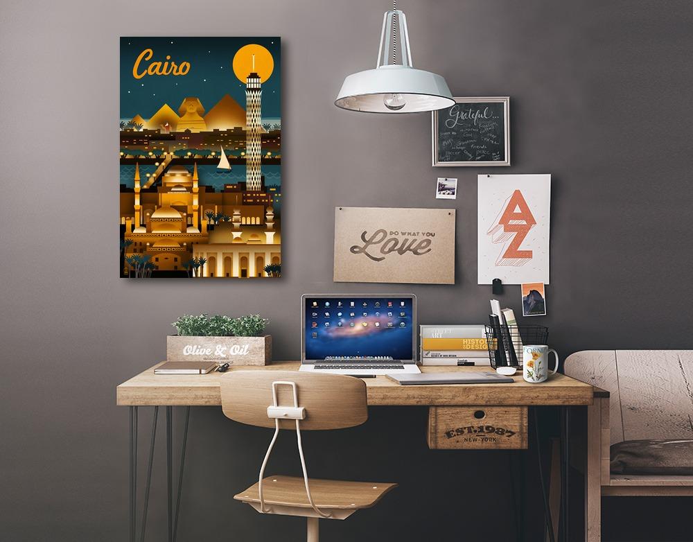 Cairo, Egypt, Retro Skyline, Lantern Press Artwork, Stretched Canvas Canvas Lantern Press 