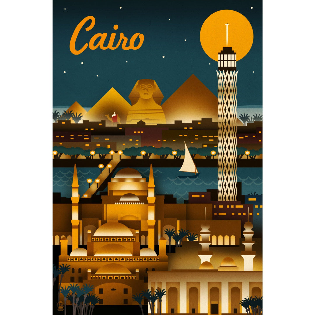 Cairo, Egypt, Retro Skyline, Lantern Press Artwork, Stretched Canvas Canvas Lantern Press 