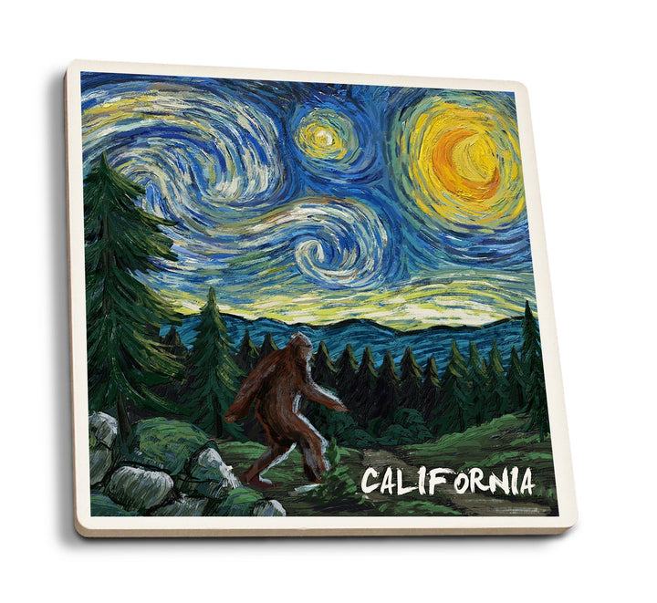California, Bigfoot, Starry Night, Lantern Press Artwork, Coaster Set Coasters Lantern Press 