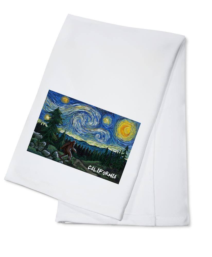 California, Bigfoot, Starry Night, Lantern Press Artwork, Towels and Aprons Kitchen Lantern Press Cotton Towel 