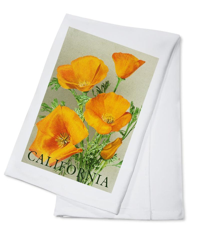 California, Bottom Text, Poppies, Lantern Press Artwork, Towels and Aprons Kitchen Lantern Press Cotton Towel 
