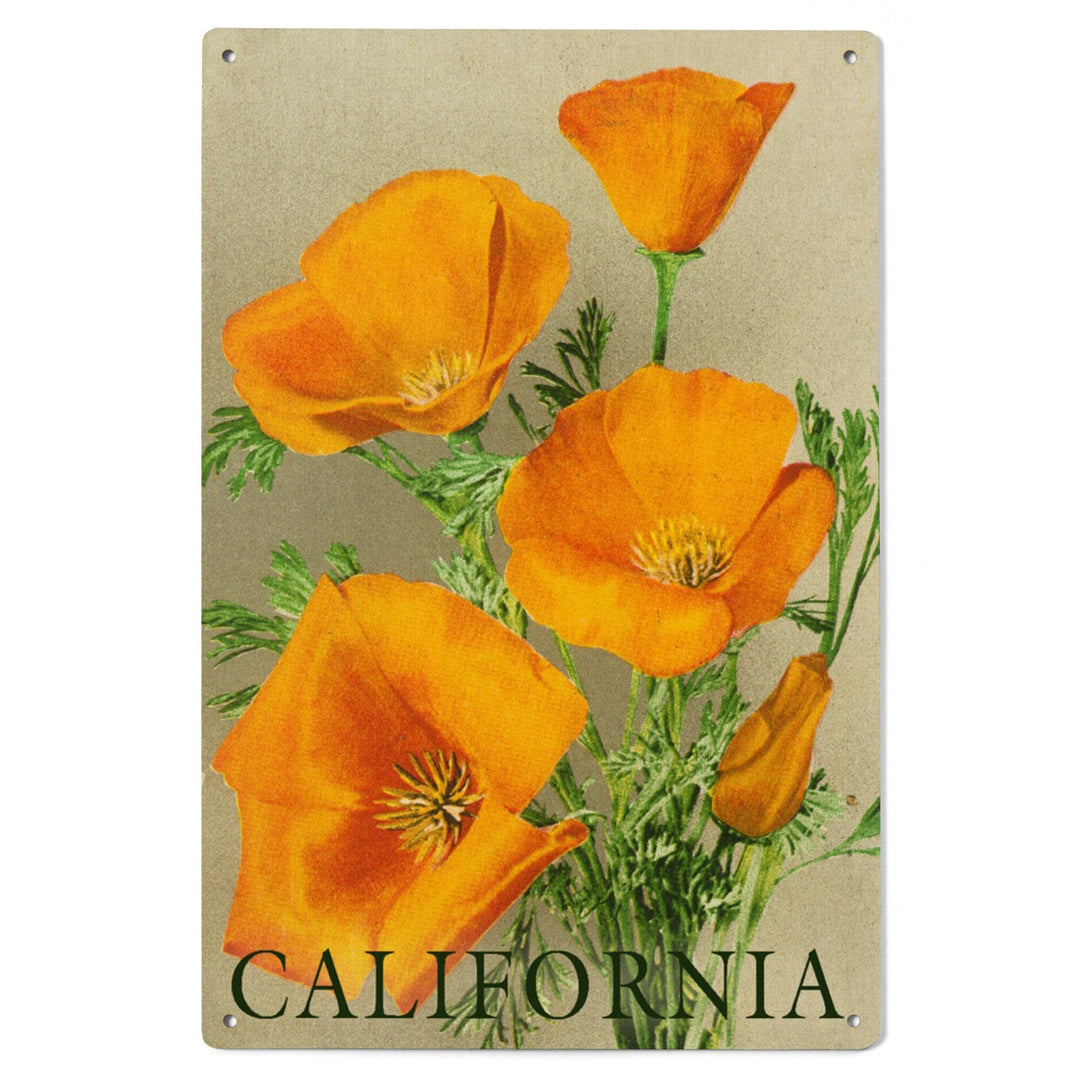 California, Bottom Text, Poppies, Lantern Press Artwork, Wood Signs and Postcards Wood Lantern Press 