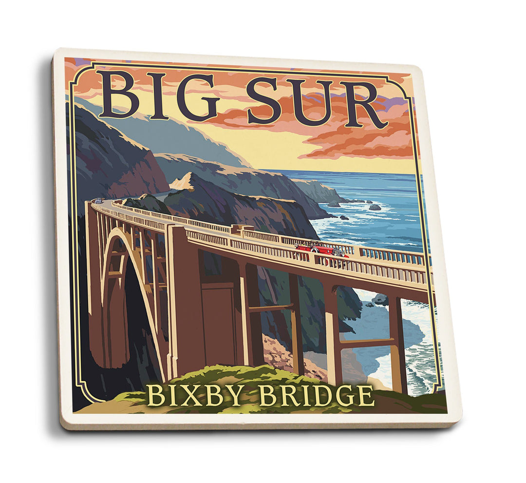 California Coast, Bixby Bridge, Lantern Press Artwork, Coaster Set Coasters Lantern Press 