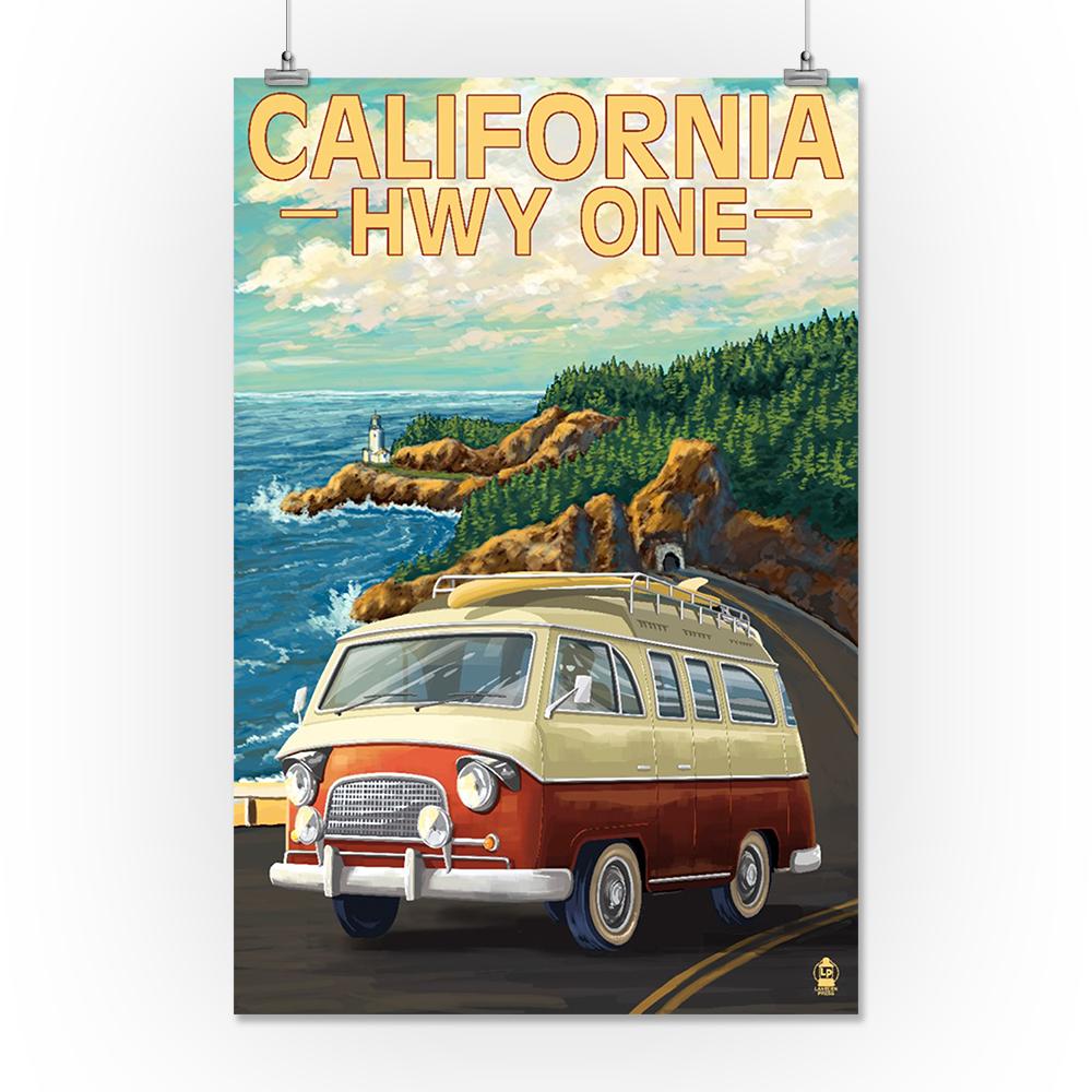 California Highway One, Camper Van, Lantern Press Artwork, Art Prints and Metal Signs Art Lantern Press 