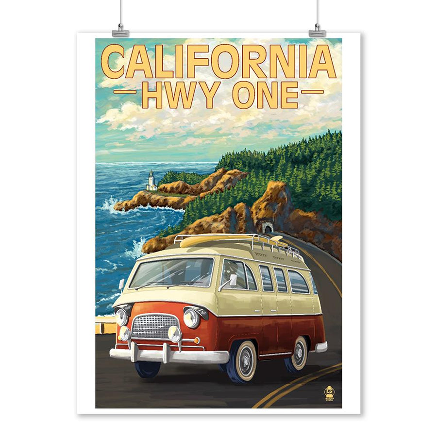 California Highway One, Camper Van, Lantern Press Artwork, Art Prints and Metal Signs Art Lantern Press 