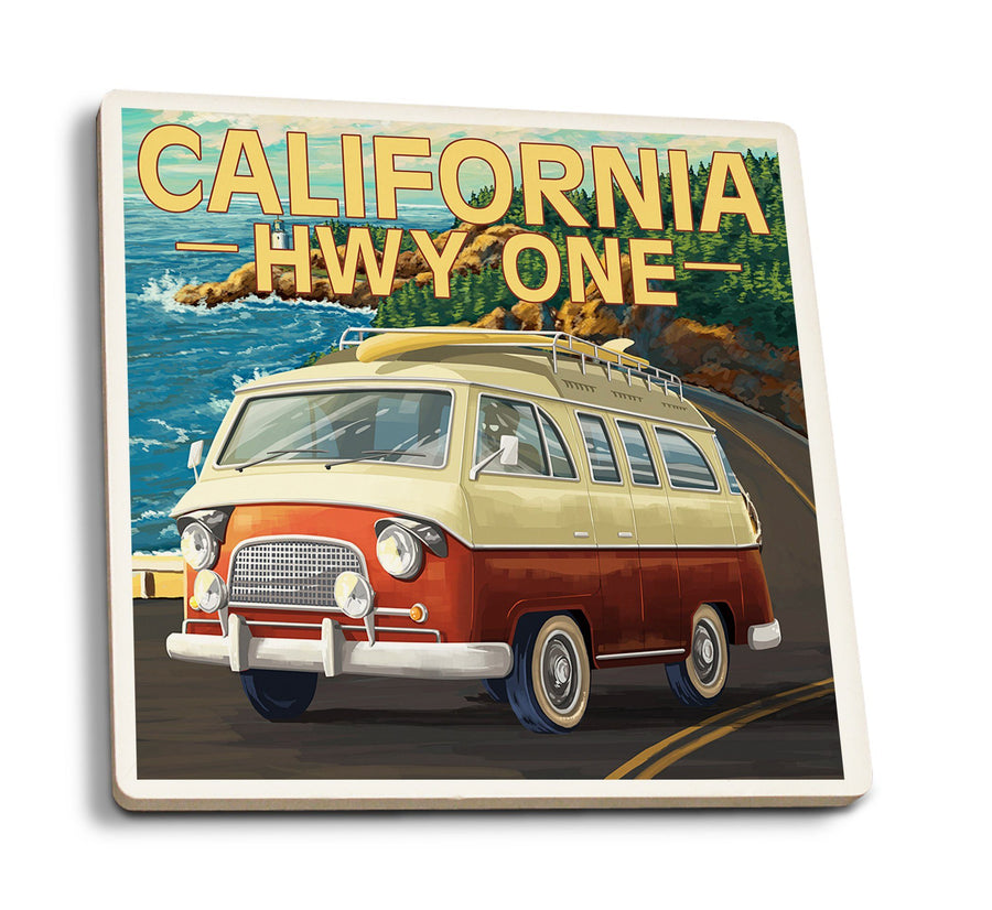 California Highway One, Camper Van, Lantern Press Artwork, Coaster Set Coasters Lantern Press 