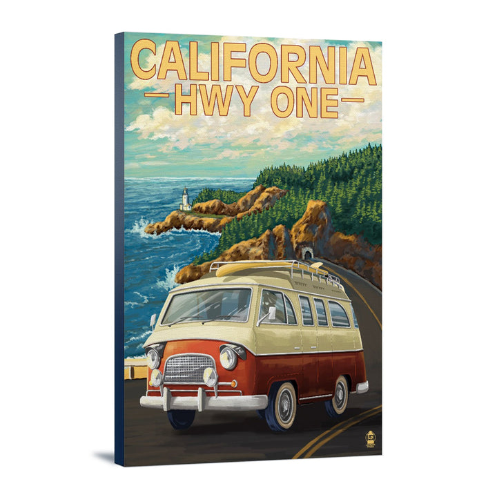 California Highway One, Camper Van, Lantern Press Artwork, Stretched Canvas Canvas Lantern Press 12x18 Stretched Canvas 