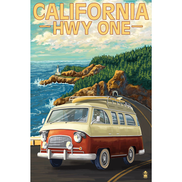 California Highway One, Camper Van, Lantern Press Artwork, Stretched Canvas Canvas Lantern Press 