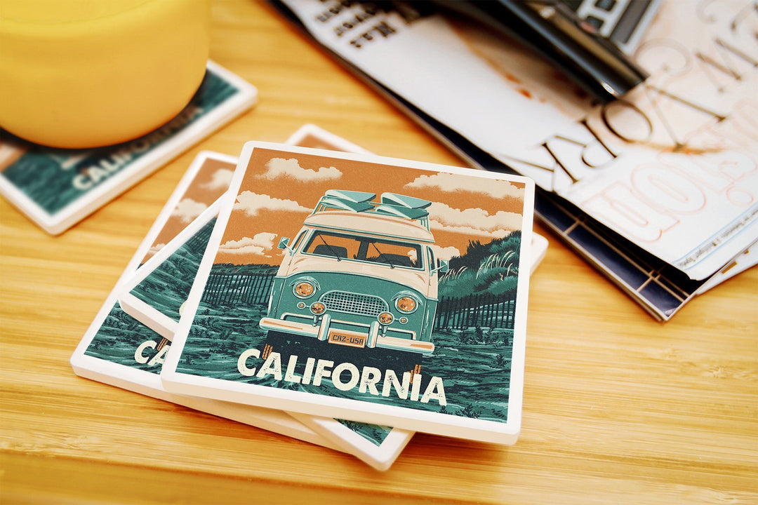 California, Letterpress, Camper Van, Lantern Press Artwork, Coaster Set Coasters Lantern Press 