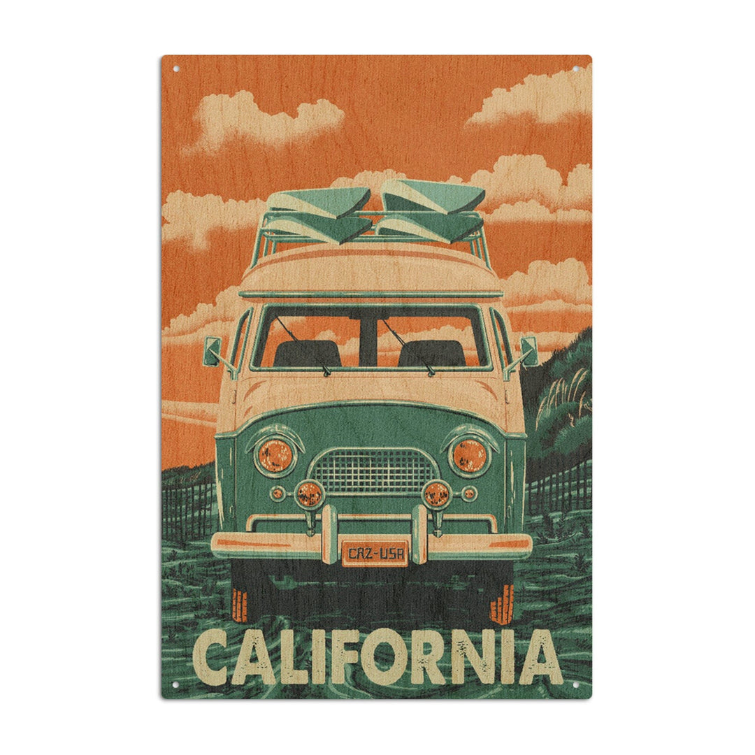 California, Letterpress, Camper Van, Lantern Press Artwork, Wood Signs and Postcards Wood Lantern Press 10 x 15 Wood Sign 