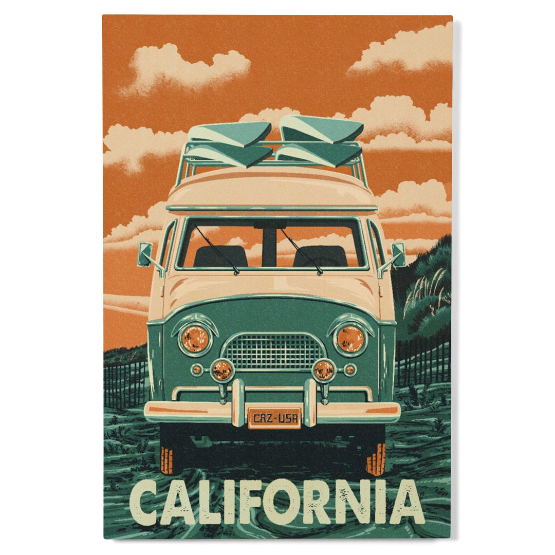 California, Letterpress, Camper Van, Lantern Press Artwork, Wood Signs and Postcards Wood Lantern Press 