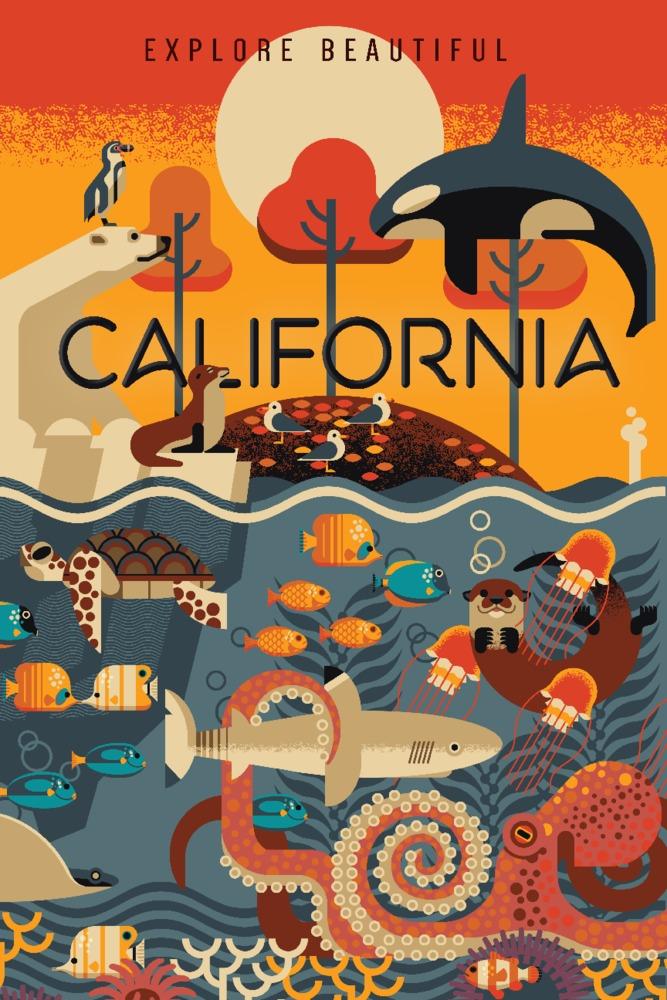 California, Marine Animals, Geometric, Art & Giclee Prints - Lantern Press