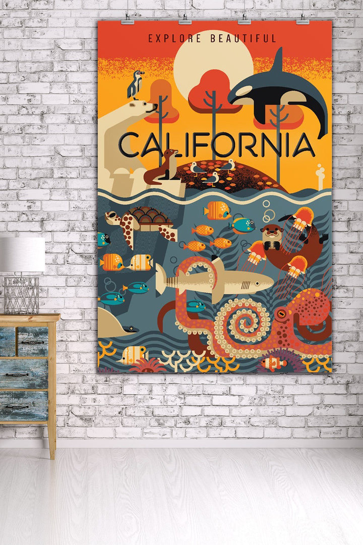 California, Marine Animals, Geometric, Lantern Press Artwork, Art Prints and Metal Signs Art Lantern Press 