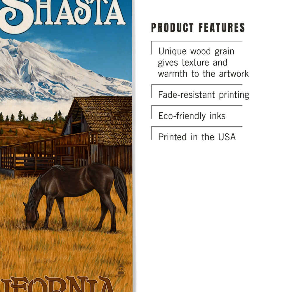 California, Mount Shasta and Horses, Lantern Press Artwork, Wood Signs and Postcards Wood Lantern Press 