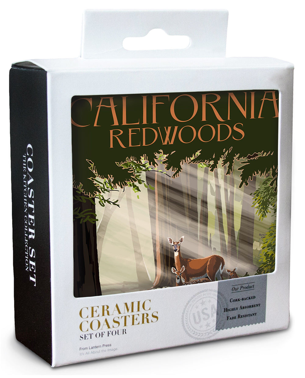 California, Redwoods & Deer, Lantern Press Artwork, Coaster Set Coasters Lantern Press 