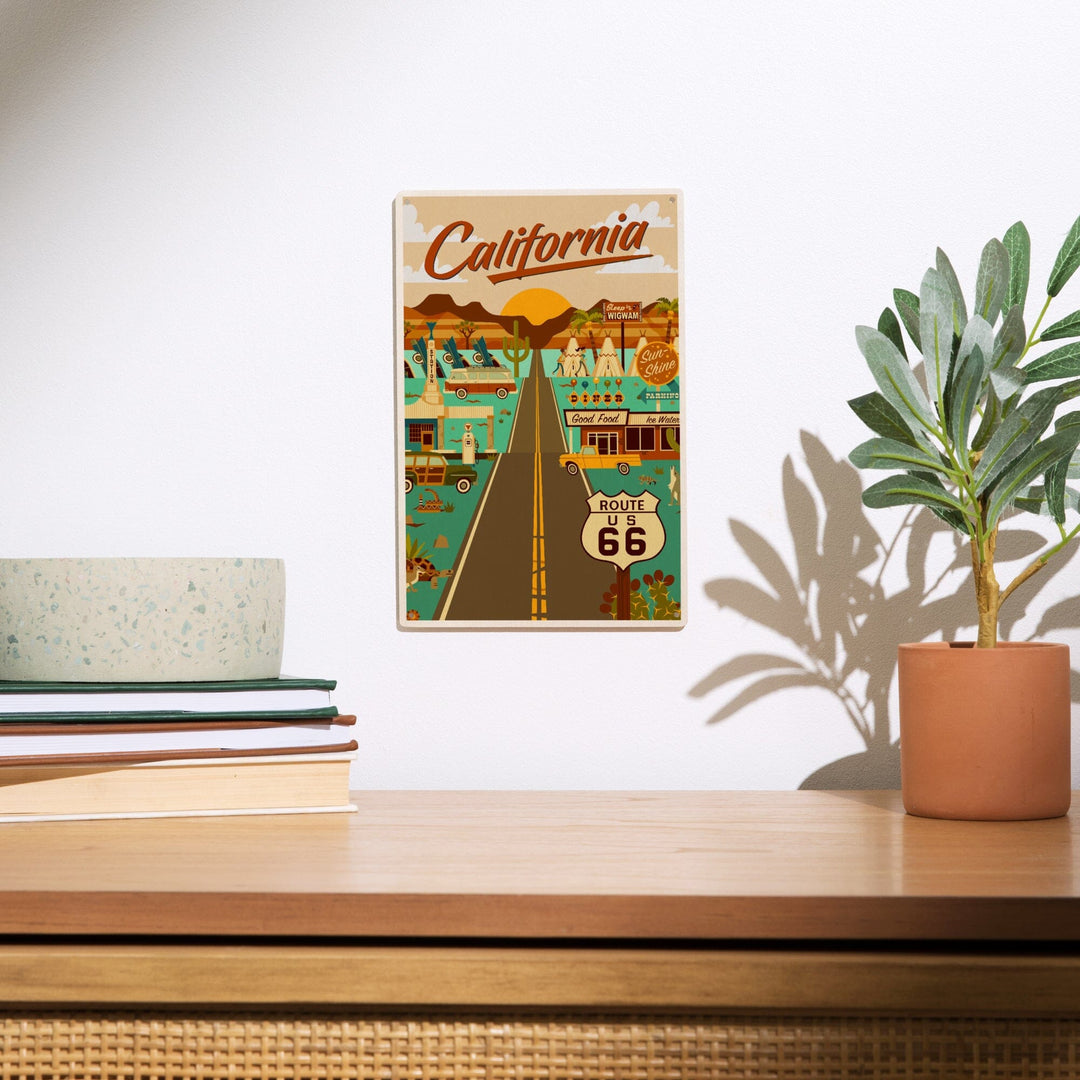 California, Route 66, Geometric, Lantern Press Artwork, Wood Signs and Postcards Wood Lantern Press 
