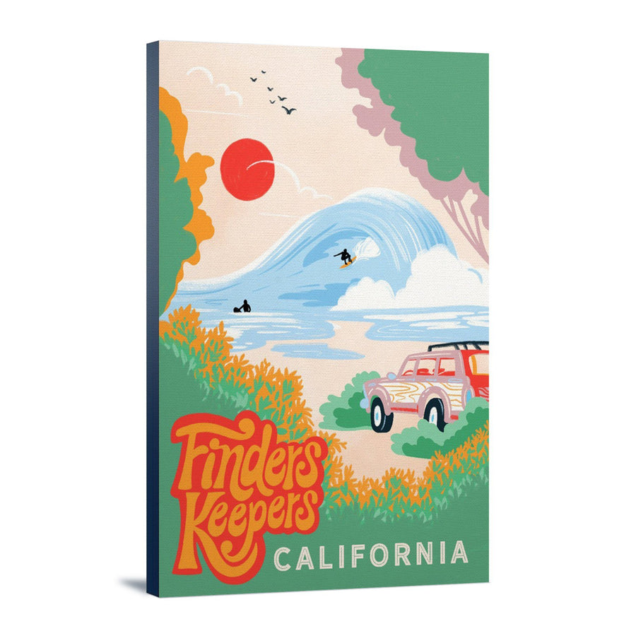 California, Secret Surf Spot Collection, Surf Scene at the Beach, Finders Keepers, Stretched Canvas Canvas Lantern Press 