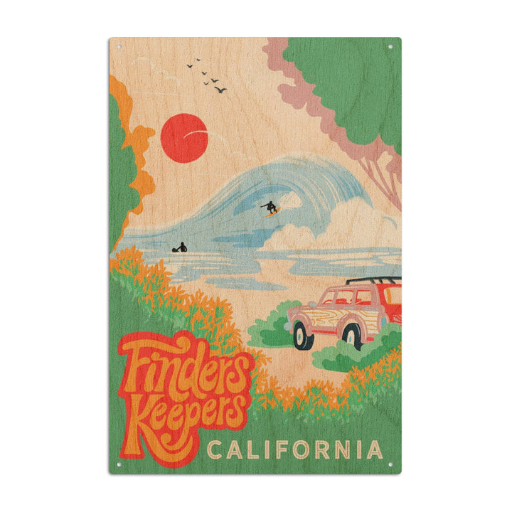 California, Secret Surf Spot Collection, Surf Scene at the Beach, Finders Keepers, Wood Signs and Postcards Wood Lantern Press 10 x 15 Wood Sign 
