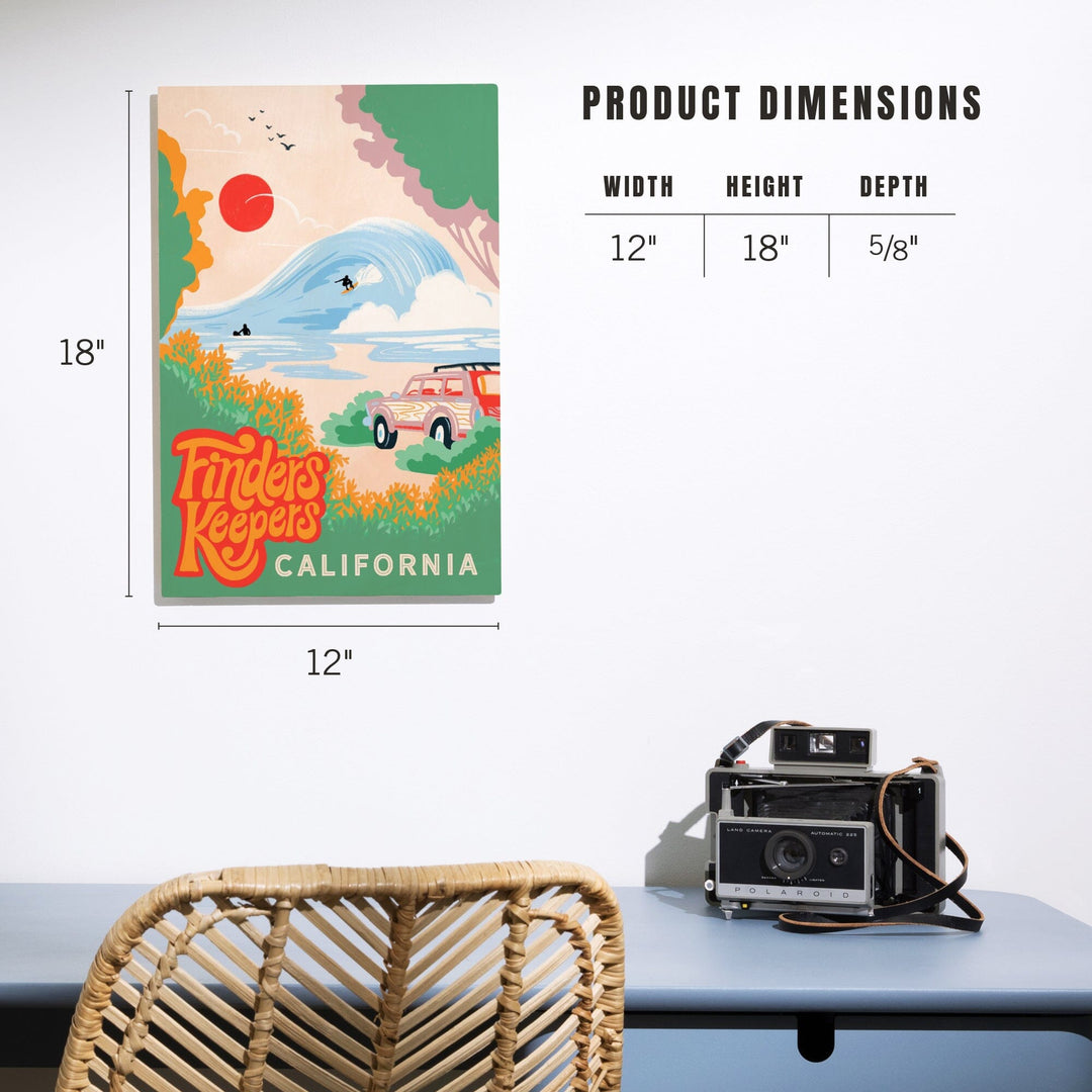 California, Secret Surf Spot Collection, Surf Scene at the Beach, Finders Keepers, Wood Signs and Postcards Wood Lantern Press 